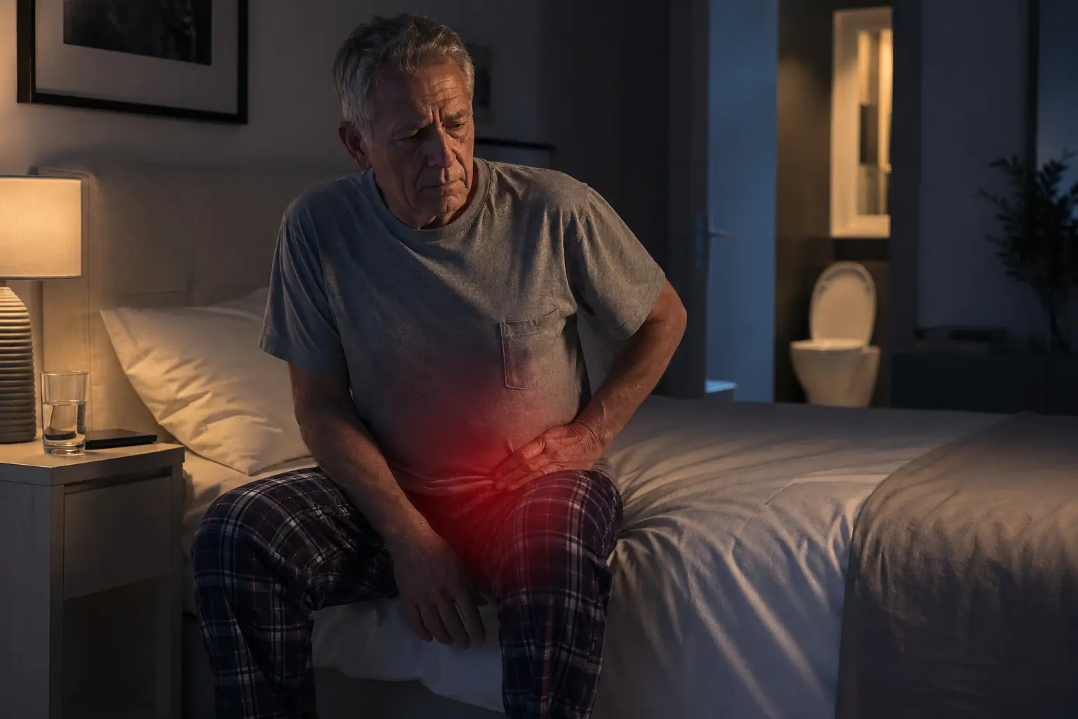 Educational illustration about nighttime urination and prostate pressure